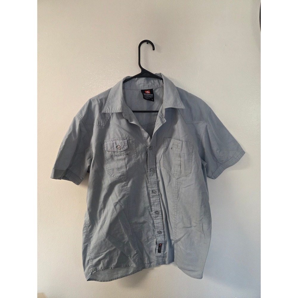 Southpole Mens Short Sleeve Button Down Western Shirt Light Blue Grey Large L